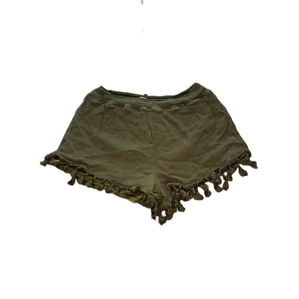 Maze Olive Green Tassel Hem Shorts - Size Medium